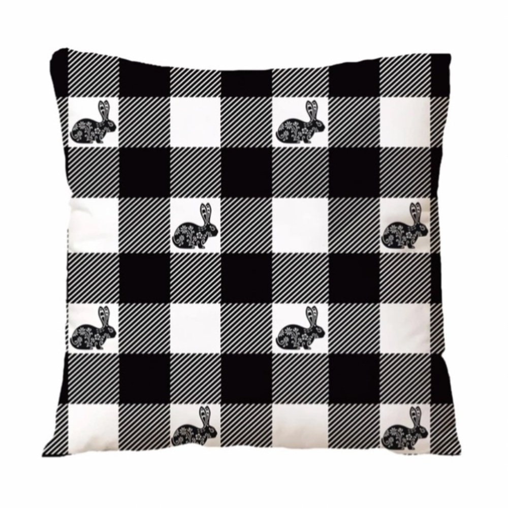 Seasonal Pillow Covers Easter Bunnies Zip Closure 17.7 In Black White Set of 2 - Picture 3 of 13